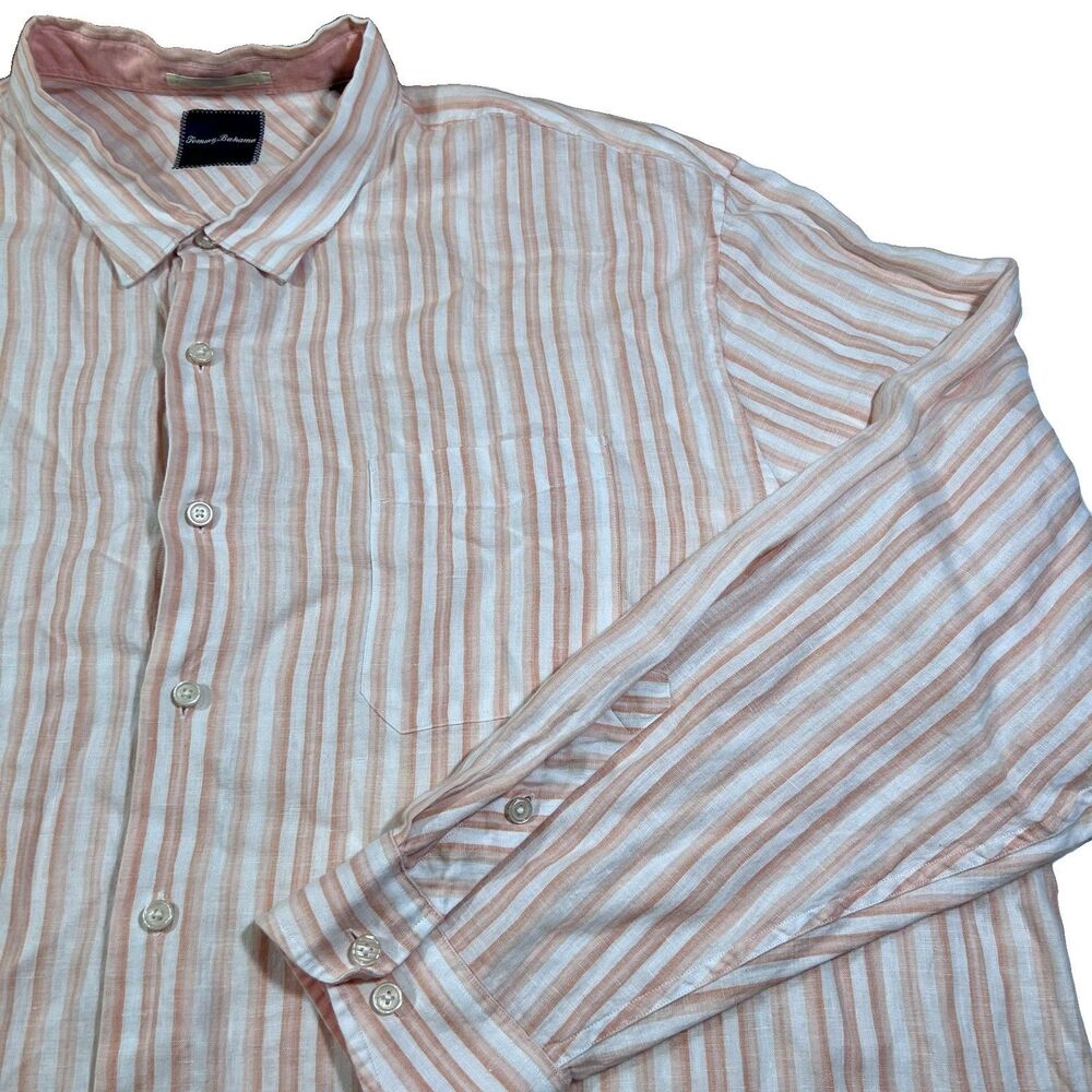 Tommy Bahama 100% Linen Button Front Long Sleeve Vertical Stripe Shirt Men's 4XT - Picture 4 of 11
